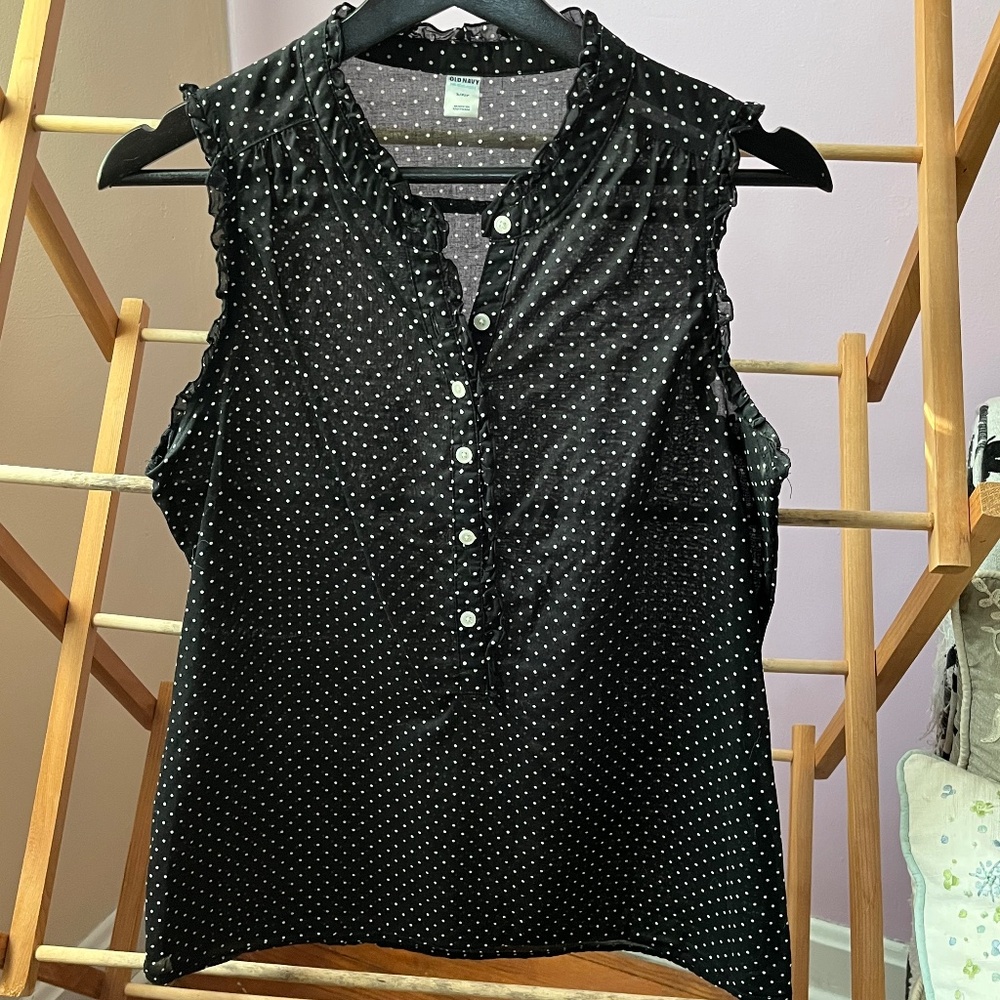 Old Navy black and white polka dot semi-sheer top